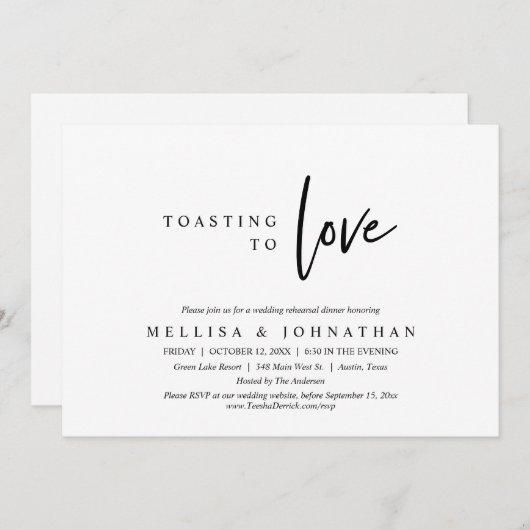 Toasting tot liefde, bruiloft, diner kaart (Voorkant / Achterkant)