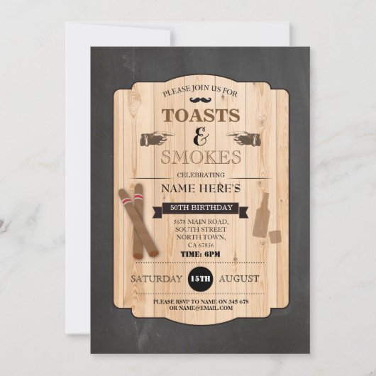 Toasts & Smokes Cigar Verjaardagsfeest 40e Uitnodi Kaart (Voorkant)