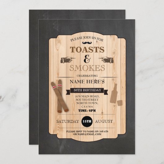 Toasts & Smokes Cigar Verjaardagsfeest 40e Uitnodi Kaart (Voorkant / Achterkant)
