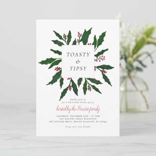 Toasty & Tipsy | Kerstfeest Feestdagenkaart (Staand voorkant)