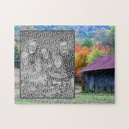 Tobacco Barn Autumn Foliage Uw foto toevoegen Legpuzzel (Horizontaal)