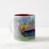 Tobacco Barn Autumn Foliage Uw foto toevoegen Tweekleurige Koffiemok (Voorkant links)