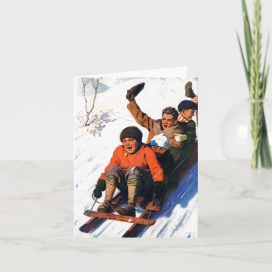 Tobagganing Feestdagen Kaart (Voorkant)