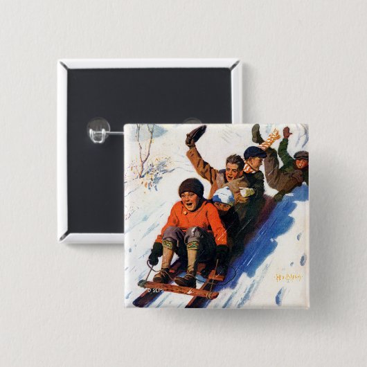 Tobagganing Vierkante Button 5,1 Cm (Voorkant /achterkant)