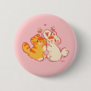 Tobi & Tansy Knuffel - Schattige Kat & Konijn Ronde Button 5,7 Cm