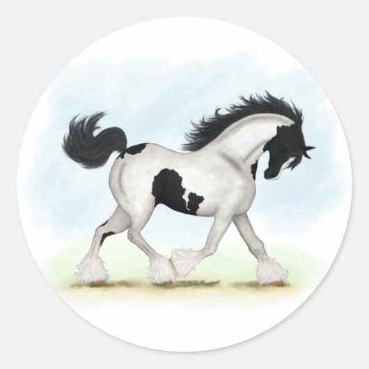Tobiano Gypsy Vanner Horse Ronde Sticker (Voorkant)