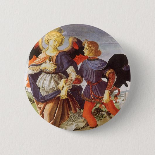 Tobias en de Engel van Andrea del Verrocchio Ronde Button 5,7 Cm (Voorkant)