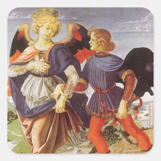 Tobias en de Engel van Andrea del Verrocchio Vierkante Sticker (Voorkant)
