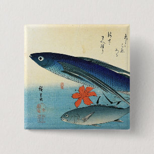 Tobiuo & Ishimochi - Kleurrijke Japanse visafdrukk Vierkante Button 5,1 Cm