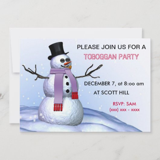 Toboggan Party Invitation Kaart (Voorkant)