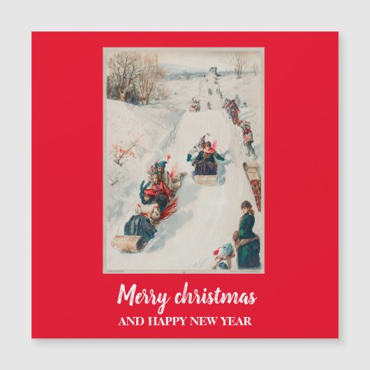 "Tobogganing"-chromolithograaf — kerstfeestdag (Voorkant)