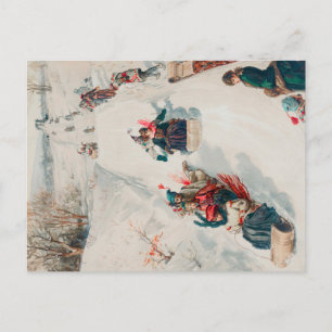 "Tobogganing", Chromolithografie, Louis Prang & Co Briefkaart