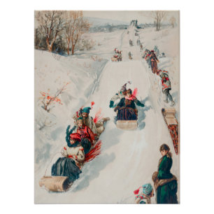 "Tobogganing", Chromolithografie, Louis Prang & Co Perfect Poster
