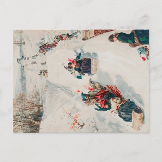 "Tobogganing", Chromolithograph, Louis Prang & Co. Briefkaart (Voorkant)