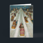 Toboggans op een winternacht feestdagen kaart<br><div class="desc">Kleurenlithografie-reclame voor Star-toboggans,  waarop mensen die 's nachts rond de 1887 migeren nu uit de copyright worden getoond. Afbeelding met dank aan LOC LC-DIG-pga-02374</div>