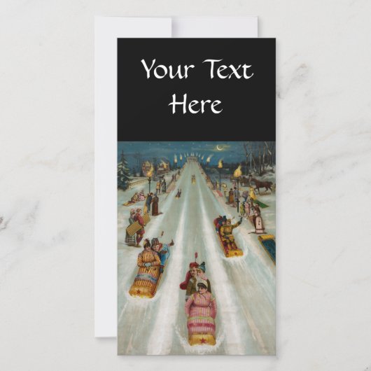 Toboggans op een winternacht feestdagenkaart (Voorkant)