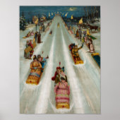 Toboggans op een winternacht poster (Voorkant)