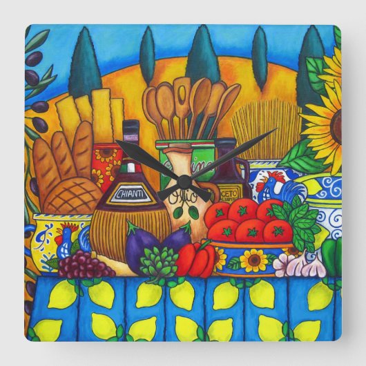 Tocany Delights Square Wall Clock, Lisa Lorenz Vierkante Klok (Voorkant)
