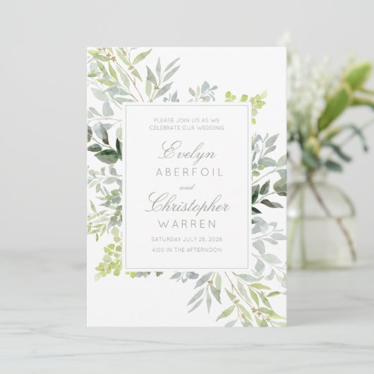 Tocany Eucalyptus Greenery Wedding Invitation Kaart (Staand voorkant)