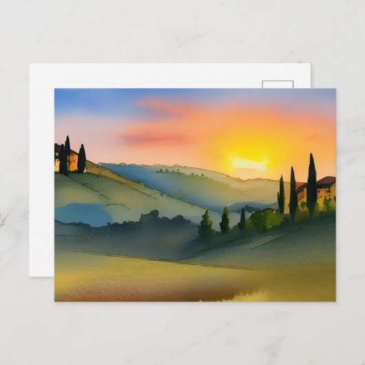 Tocany Hills Briefkaart Schilderachtig Waterverf (Voorkant / Achterkant)