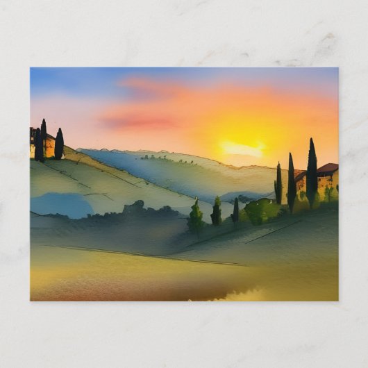 Tocany Hills Briefkaart Schilderachtig Waterverf (Voorkant)