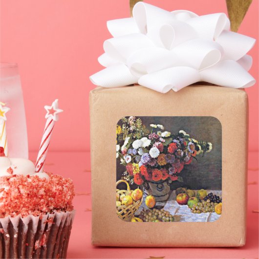 Toch leven, bloemen en fruit, mooie kunst.. vierkante sticker (Feest)