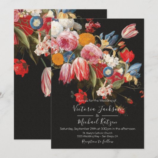 Toch leven Floral Dark & Moody Wedding Invitation Kaart (Voorkant / Achterkant)