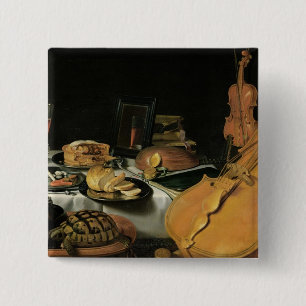 Toch leven met muziekinstrumenten, 1623 vierkante button 5,1 cm