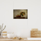 Toch leven, zonnebloemen in Vase, fruit in Bowl Poster (Keuken)