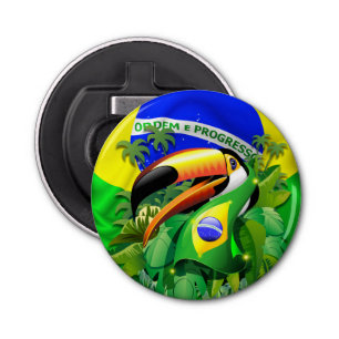 Toco Toucan met Brazilië Vlag Button Flesopener