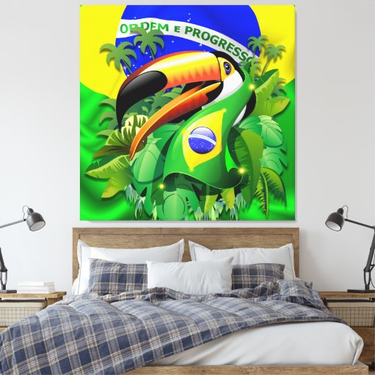 Toco Toucan met Brazilië Vlag Canvas Afdruk (Insitu (Slaapkamer))