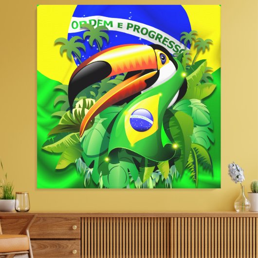 Toco Toucan met Brazilië Vlag Canvas Afdruk (Insitu (Woonkamer))