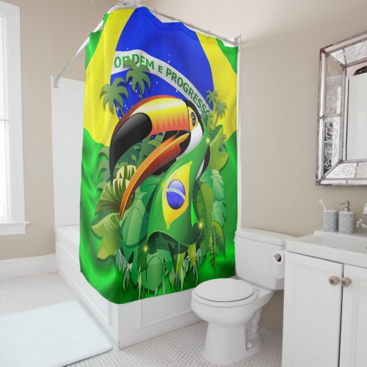 Toco Toucan met Brazilië Vlag Douchegordijn (In situ)
