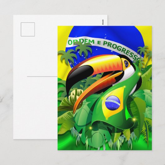 Toco Toucan met Brazilië Vlag Feestdagenkaart (Voorkant / Achterkant)