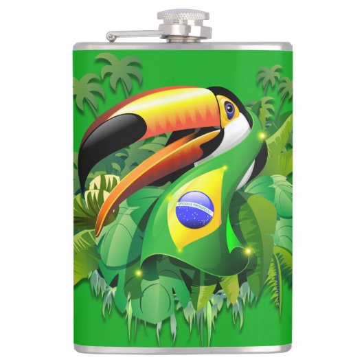 Toco Toucan met Brazilië Vlag Heupfles (Voorkant)