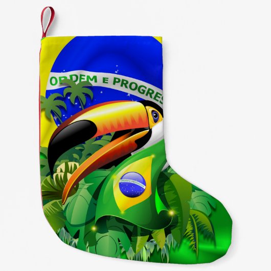 Toco Toucan met Brazilië Vlag Kleine Kerstsok (Voorkant)