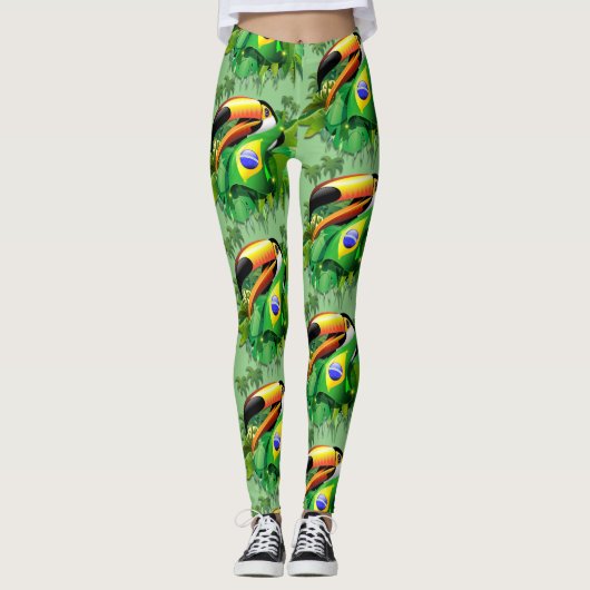 Toco Toucan met Brazilië Vlag Leggings (Voorkant)