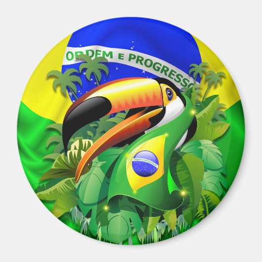 Toco Toucan met Brazilië Vlag Magneet (Voorkant)