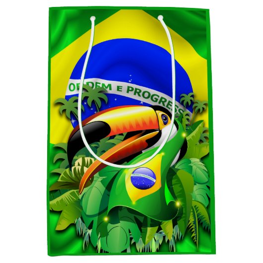 Toco Toucan met Brazilië Vlag Medium Cadeauzakje (Voorkant)