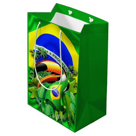 Toco Toucan met Brazilië Vlag Medium Cadeauzakje (Achterkant Gekanteld)