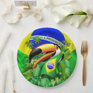 Toco Toucan met Brazilië Vlag Papieren Bordje