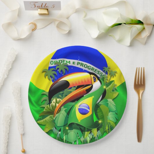 Toco Toucan met Brazilië Vlag Papieren Bordje (Huwelijk)