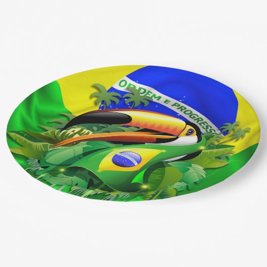 Toco Toucan met Brazilië Vlag Papieren Bordje (Gekanteld)