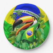 Toco Toucan met Brazilië Vlag Papieren Bordje (Voorkant)