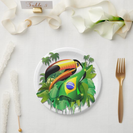 Toco Toucan met Brazilië Vlag Papieren Bordje (Huwelijk)