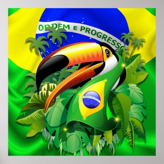 Toco Toucan met Brazilië Vlag Poster (Voorkant)
