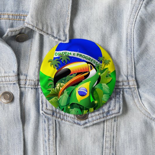Toco Toucan met Brazilië Vlag Ronde Button 4,0 Cm (In situ)