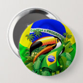 Toco Toucan met Brazilië Vlag Ronde Button 4,0 Cm (Voorkant /achterkant)