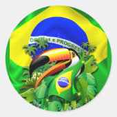 Toco Toucan met Brazilië Vlag Ronde Sticker (Voorkant)