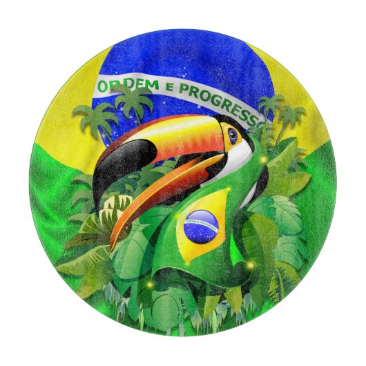 Toco Toucan met Brazilië Vlag Snijplank (Voorkant)